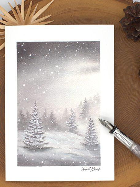 Winterlandschaft Weihnachtskarte Schwarzwald Aquarell Sonja H. Bächle